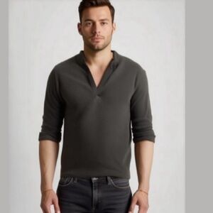 Kenneth Cole Black Merino Wool V Neck Pullover Size XL